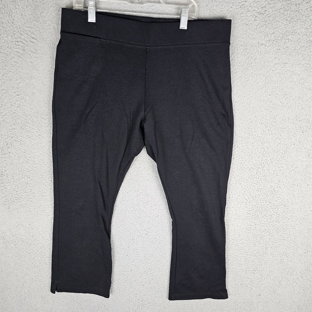 American Giant Pants Women 14 Black Cropped Leggings Made in USA Stretch Active